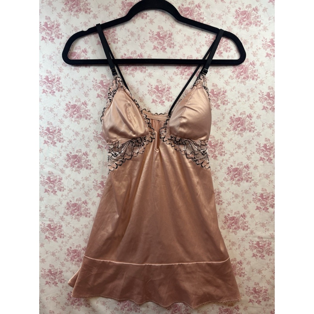 Auden Women’s Satin Lace Trim Chemise Nightgown Pink Black Size XS